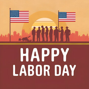 Labor Day social media post or banner design with a group of men and women Happy Labour Day
