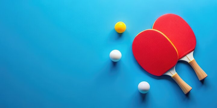 minimal table tennis equipment set on blue background