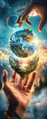 Poster - Hands Holding Earth Globe.