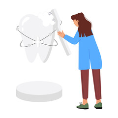 Wall Mural - A dentist cleaning tooth with brush, flat illustration 

