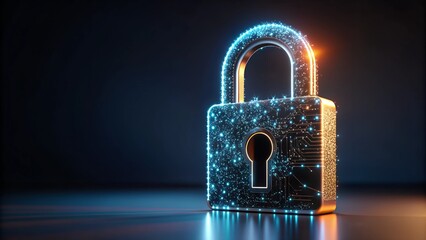 Poster - Digital Padlock Icon with Abstract Network Graphics on Dark Background for Cybersecurity