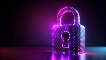 Poster - Digital Padlock Icon with Abstract Network Graphics on Dark Background for Cybersecurity