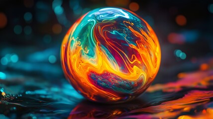 Wall Mural - A Colorful Sphere with Swirling Patterns and Glow