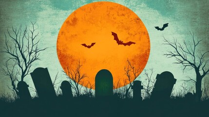 Wall Mural - graveyard silhouette halloween Abstract Background