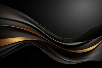 Poster - Abstract black and gold flowing waves on dark background.