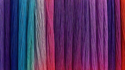 Wall Mural - wall of colorful threads, arranged in vertical rows, transitioning from blue to purple.