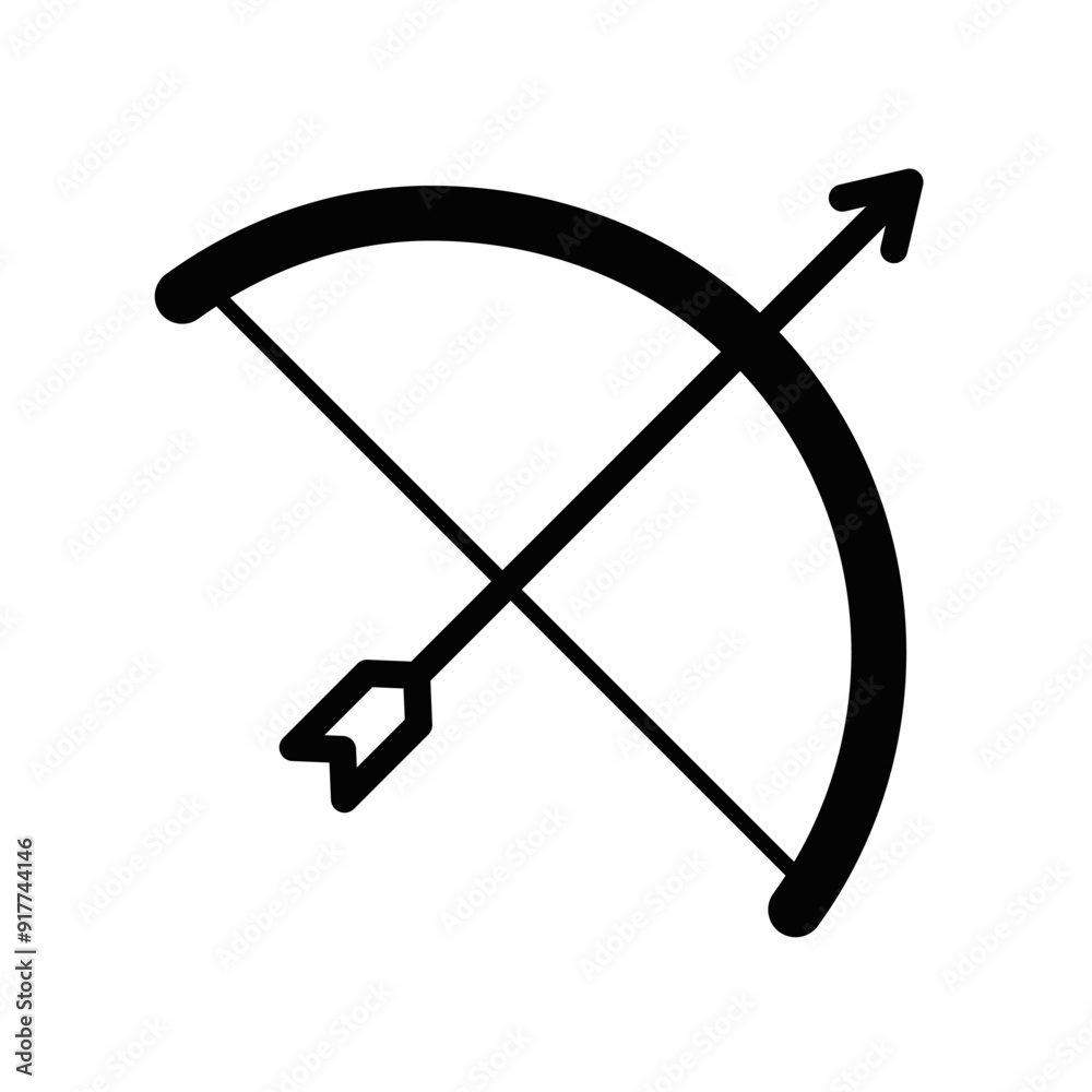Vector illustration of a simple black bow and arrow icon in a clean ...