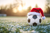 soccer ball wearing santa hat