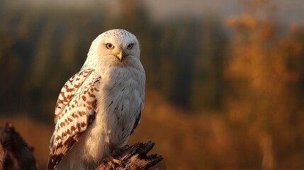 Poster -  A bird of prey in focus on a tree branch against a blurred backdrop of grass and trees