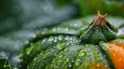 Sticker -  A tight shot of numerous green leaves, adorned with droplets of water on their surfaces and atop