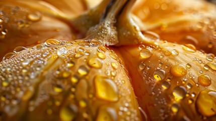 Wall Mural -  A tight shot of an orange with beads of water atop, against a backdrop of absolute blackness