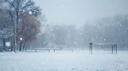 Wall Mural - a snowy soccer field with a goal