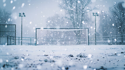 Wall Mural - a snowy soccer field with a goal