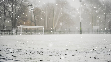 Wall Mural - a snowy soccer field with a goal
