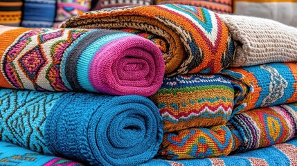 A close-up of diverse ethnic textiles worn by workers, showcasing the rich textures, patterns, and colors that represent different cultures within the labor force