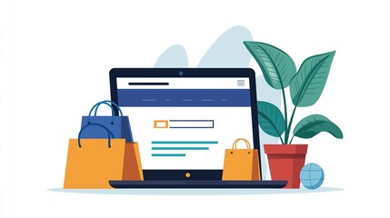 Secure login page, online shopping platform, flat design illustration.