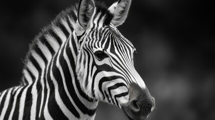 Wall Mural -  A tight shot of a zebra's head against a backdrop of its black and white image