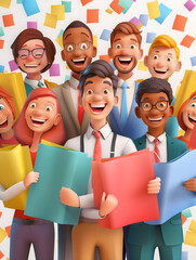 Poster - enchanted candidate documents: 3d flat icon people with smiling faces concept