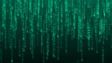 Poster - Cyberspace background with a set of numbers. Big data visualization. Abstract matrix. Technology or science banner. 3d
