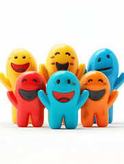 Poster - 3d flat icon people with glowing feedback tools and joyful faces for productive employee evaluation