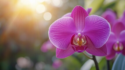Poster - A bright purple orchid flower in sharp detail, highlighting its vibrant color and unique texture, with a softly blurred background.