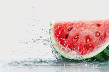 Watermelon Splash: Refreshing slice of watermelon making a splash on a summer day. 