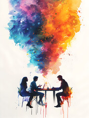 Poster - 3d flat icon people watercolor business innovations laptops group discussion fantasy background crea