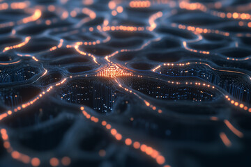 Poster - abstract representation of interconnected data networks illuminated at night