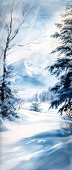 Sticker - Winter Wonderland Watercolor Landscape.