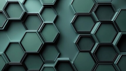 Poster - Abstract Green and Black Hexagon Pattern