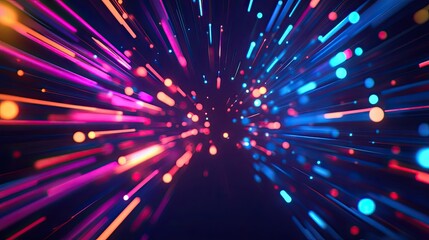 Aufkleber - Abstract Background with Neon Lines and Glowing Spots