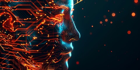 Aufkleber - Abstract image of a face made from circuit boards and data lines, symbolizing artificial intelligence and human-machine integration in a high-tech visual style