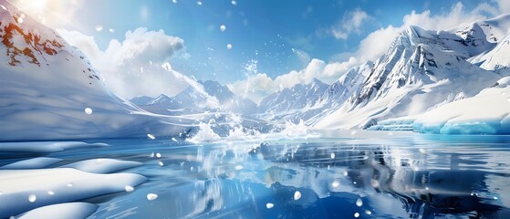 Sticker - Snowy Mountain Range with Water Splash.