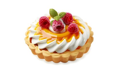 Wall Mural - Delicious Raspberry Tart with Cream and Caramel Sauce