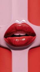 Wall Mural - A close up of a red lip with white and pink background, AI