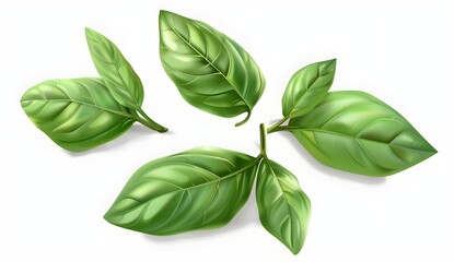 Sticker - Fresh Green Basil Leaves Isolated on White Background