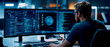 © HDP-STUDIO - A focused programmer analyzes data on multiple monitors, immersed in coding for software development and advanced technology solutions.