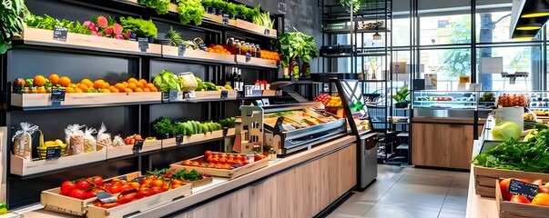 Wall Mural - Fresh Produce Display in Modern Grocery Store.