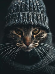 Sticker - A cat wearing a cozy hat. AI.