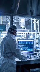 Aufkleber - A man in a white lab coat is working on a computer monitor
