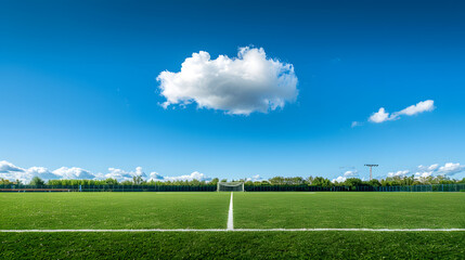 Wall Mural - A soccer field with a large cloud in the sky