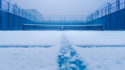 Wall Mural - A snowy soccer field with a fence in the background