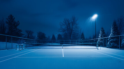 Wall Mural - A snowy soccer field with a fence in the background