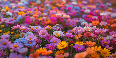 Wall Mural - Beautiful colorful flowers field background