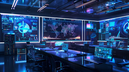 Poster -  a modern tech lab scene with digital screens, floating data visualizations, and high-tech equipment, futuristic digital data science tech laboratory 