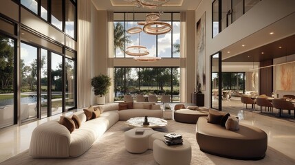 Wall Mural - Contemporary luxury living room with open floor plan and high-end furniture