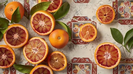 Poster -   Oranges on a table, near a green plant