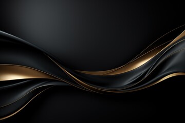 Abstract black and gold waves on a dark background.