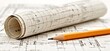 © original logo - A rolled up blueprint with a pencil lying next to it, indicating a planning or architectural design process.