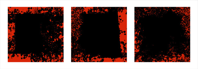 Wall Mural - creepy grungy halloween textures set. vector red blood on black backgrounds. spooky hand drawn ink f